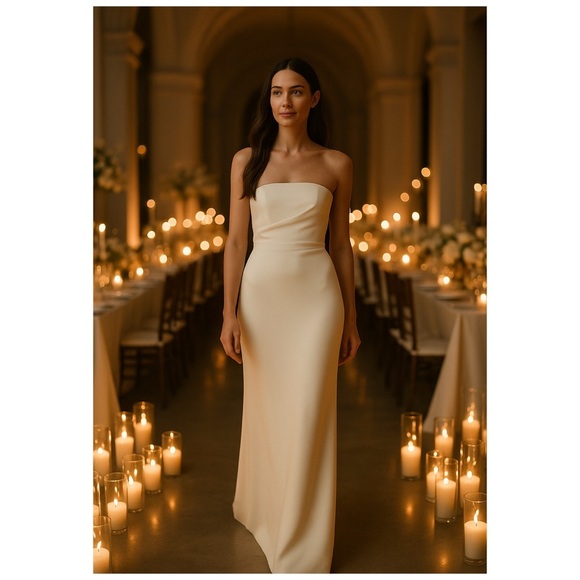 CHRISTOPHER ESBER dress silk strapless maxi gathered column wedding bride 6 NWT - Picture 2 of 13